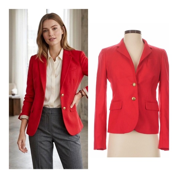 J. Crew Jackets & Blazers - J.Crew Schoolboy Blazer Red Wool Blend Gold Crest Button Jacket Women's Size 0
